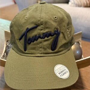 Tommy Hilfiger Olive Green Cotton  Baseball Cap Woman Unisex OS with Navy Script